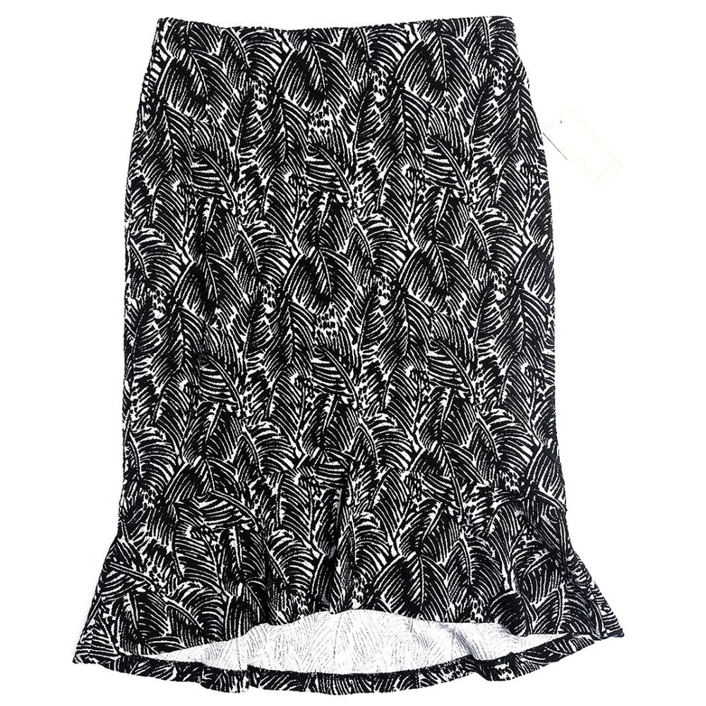 Michael Kors  Black and White Jacquard Flounce Ruffle Pencil Skirt Medium